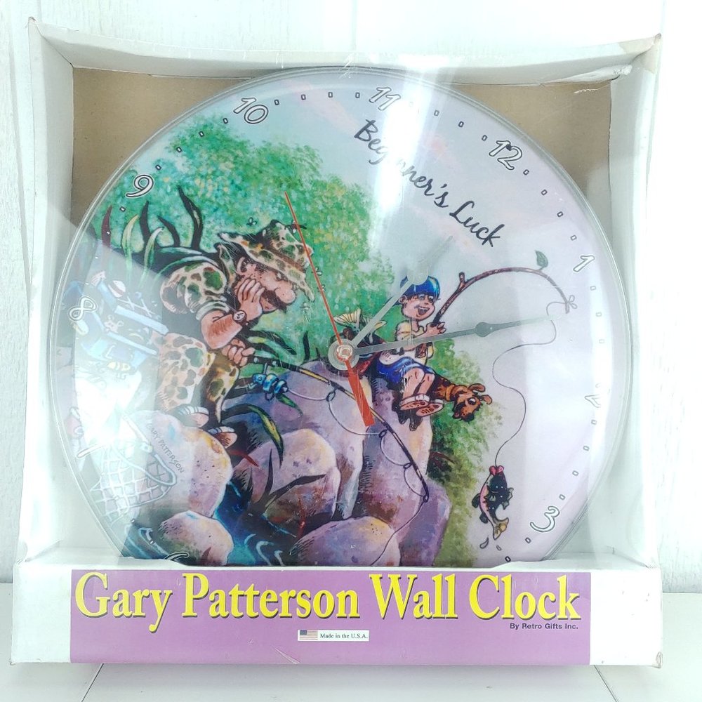 Gary Patterson Creator of Smiles Wall Clock Beginner's Luck Fishing Theme #AV403
